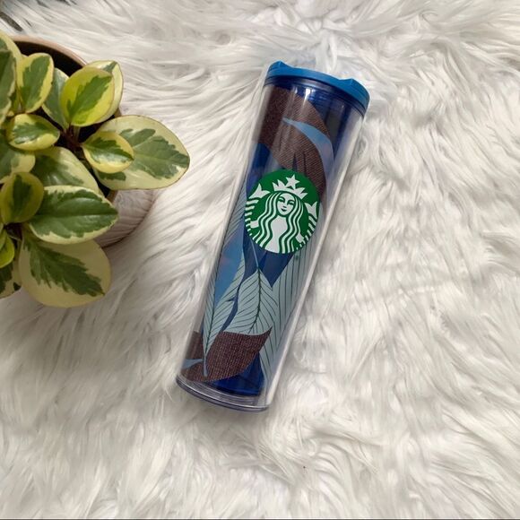 Starbucks Blue Feathers 16 oz Double Walled Acrylic Tumbler Hot or Cold Drinks - Picture 3 of 6